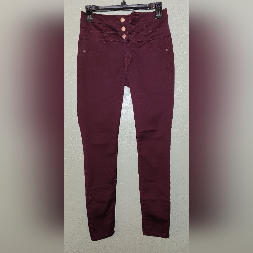 Maroon high waist fitted button-up jeans - New